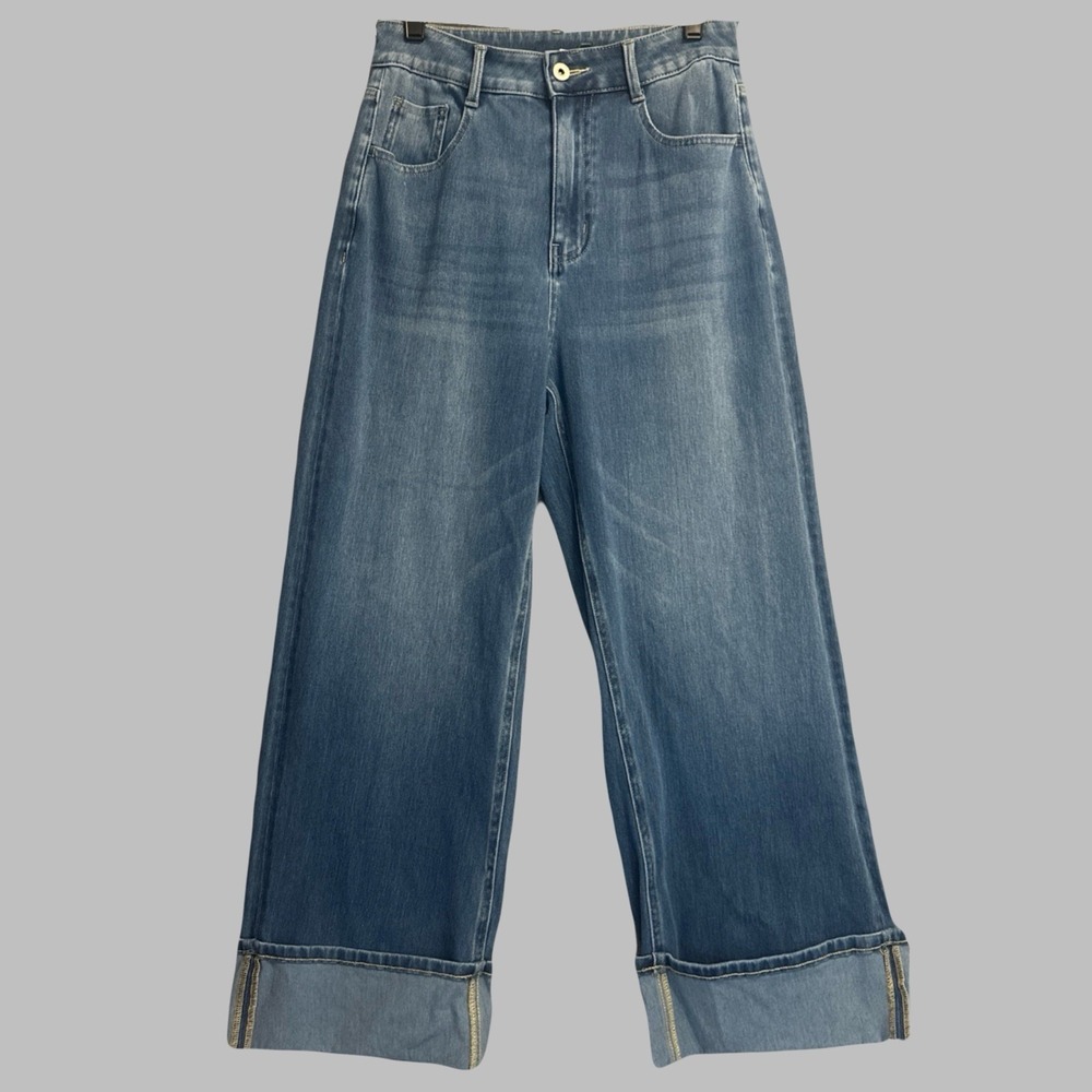 Halara Flex High Waist Pockets Rolled Hem Wide Leg Jeans Small Stretch Lounge